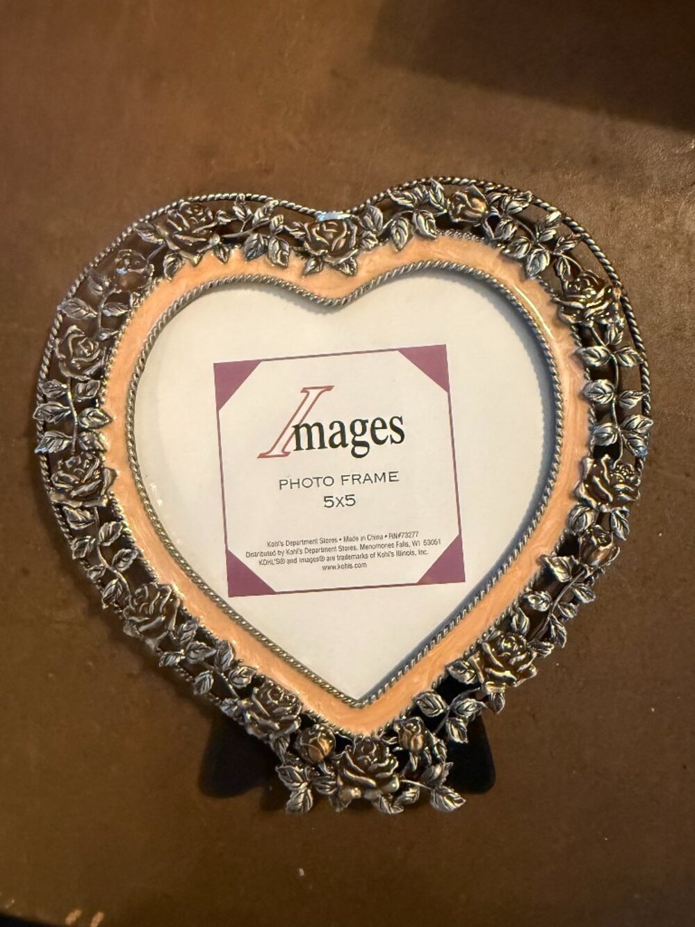 Pewter Heart Shaped Photo Frame Floral Roses 5 X 5 Picture Frame